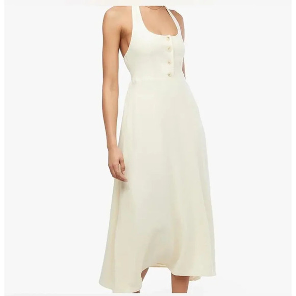 Anthropologie WeWorewhat Cream Women Button Front Linen-Blend Maxi Dress Size S - Picture 1 of 10